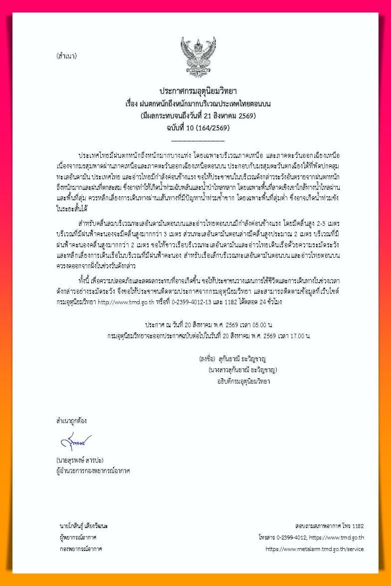 ย้ำ! มรสุมพาดผ่านกรมอุตุฯ เตือน ‘เหนือ-อีสาน’ รับมือฝนตกหนักมากถึง 21 ส.ค.นี้
