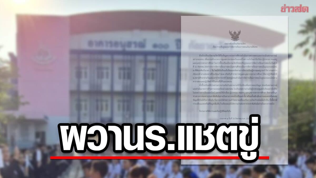 โรงเรียนดังขอนแก่น ประกาศเรียนออนไลน์ ผวา นร.แชตขู่ใช้อาวุธก่อเหตุ
