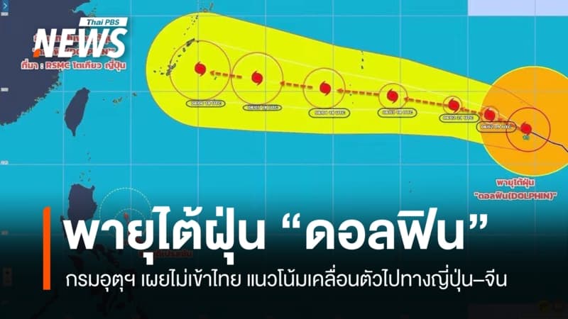 กรมอุตุฯ อัปเดตเส้นทางพายุไต้ฝุ่น "ดอลฟิน" มุ่งหน้าญี่ปุ่น-จีน ไม่เข้าไทย