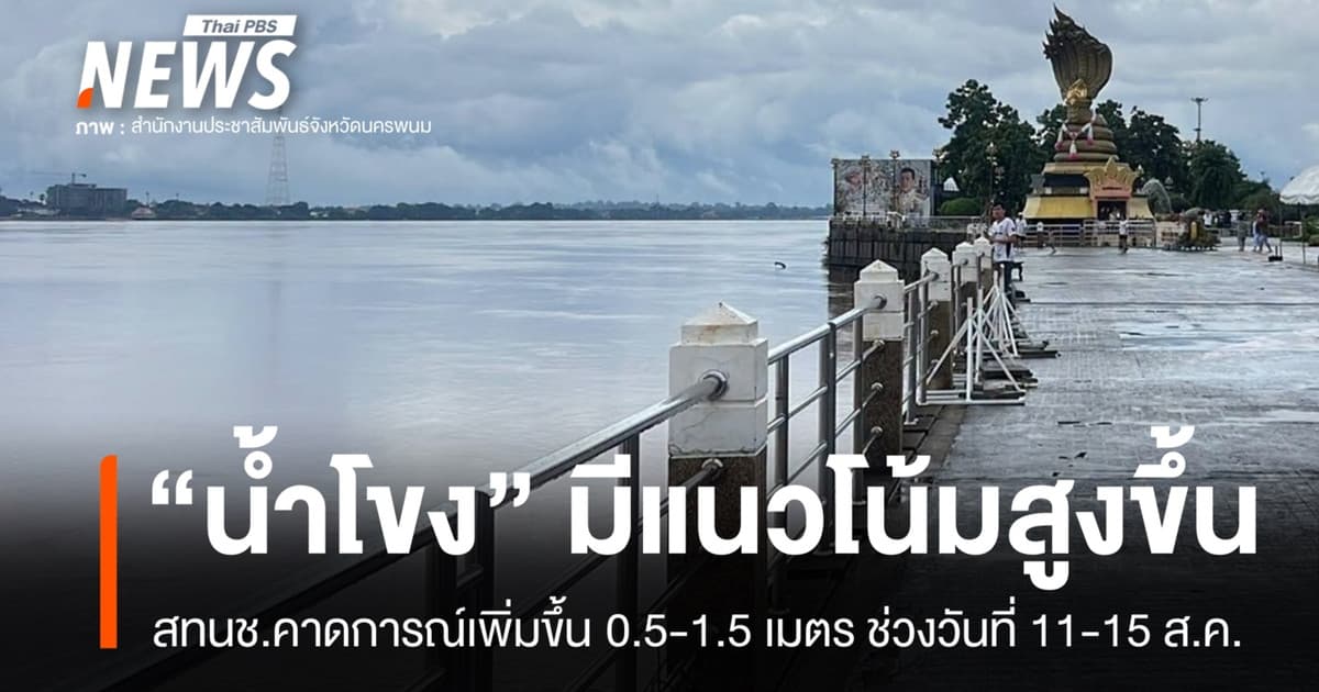 สทนช.คาดระดับ "น้ำโขง" มีแนวโน้มสูงขึ้น เตือน 8 จังหวัดป้องกันน้ำล้นตลิ่ง