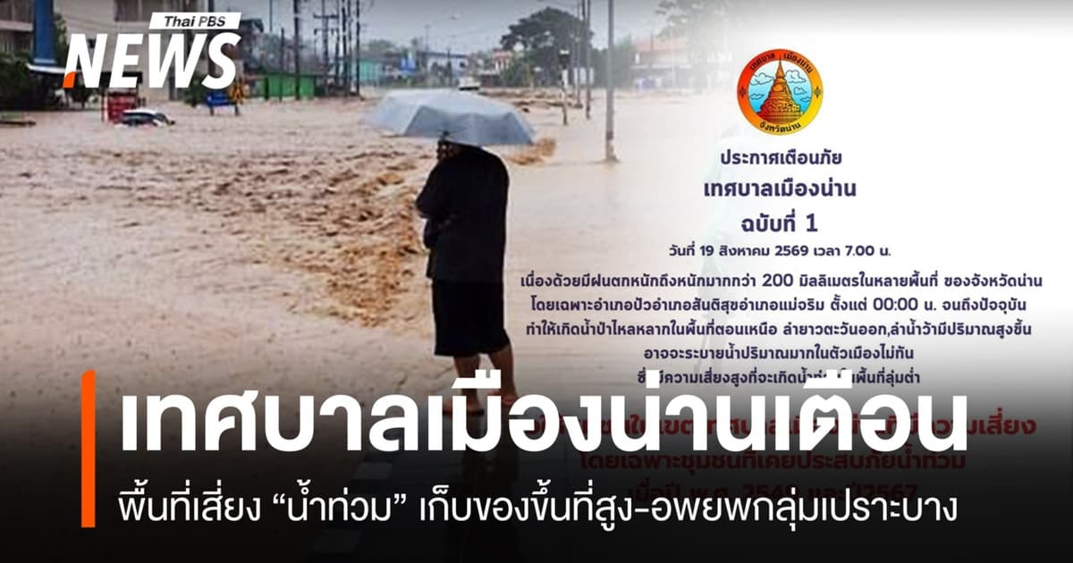 "เทศบาลเมืองน่าน" เตือนพื้นที่เสี่ยงน้ำท่วมยกของขึ้นที่สูง-อพยพคน