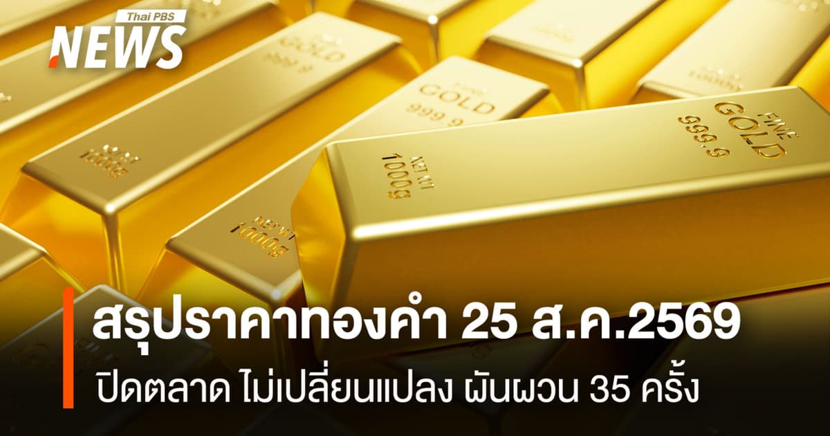 สรุปราคาทองคำ 25 ส.ค.2569 ปิดตลาด ไม่เปลี่ยนแปลง ผันผวน 35 ครั้ง