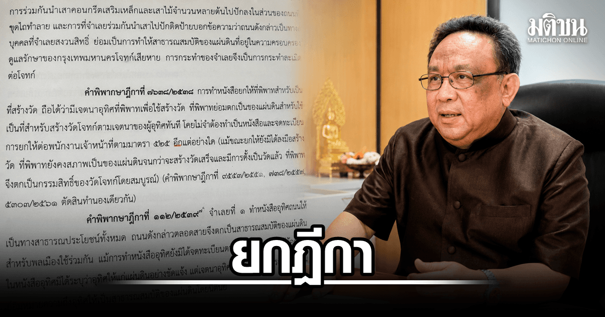 ‘ธงทอง’ กางหลักฎีกาปมที่ดินวัดป่าอดุลยาราม ชี้อุทิศสร้างวัดเป็นของวัด ย้ำธรณีสงฆ์โอนไม่ได้